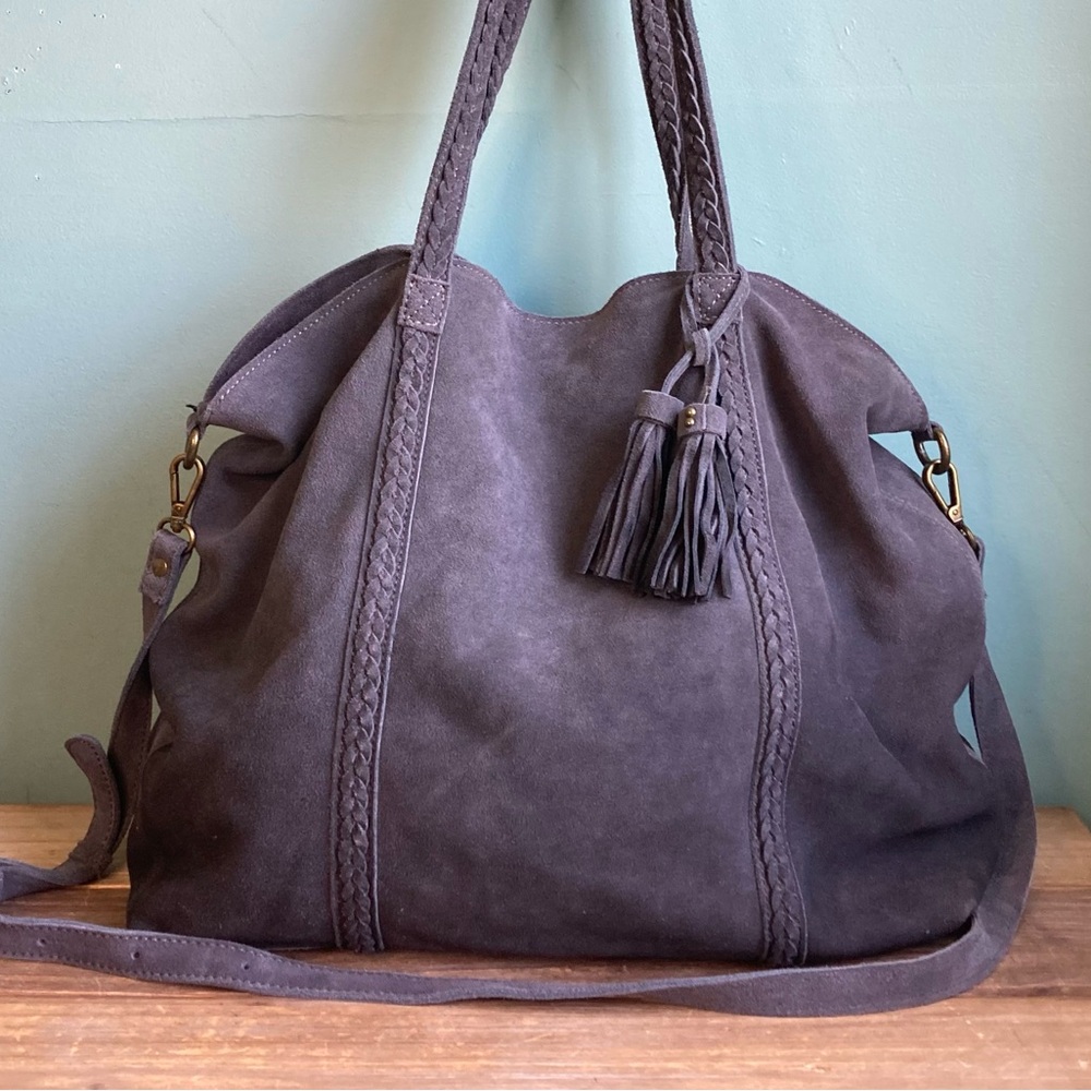 Moda Luxe Slouchy Suede Leather Hobo Tote Bag - Picture 2 of 14